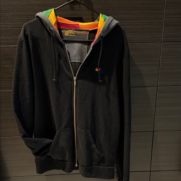 Aviator Nation Tops - Rare Aviator Nation Black hoodie, Gray Hood with Rainbow Lining NEW
